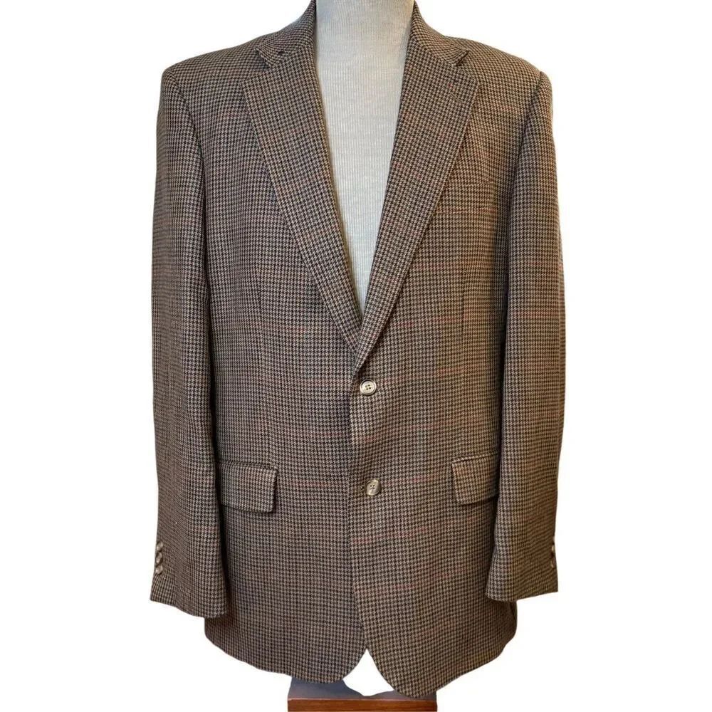 Alan Flusser Sport Coat Blazer Lambswool 44L Brown Plaid Classic